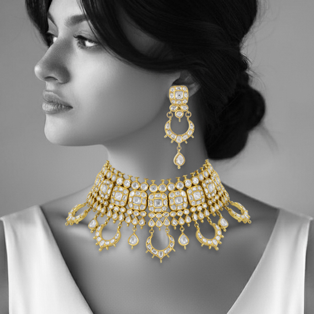 Chandbali Polki Choker and Teardrop Accents and Pearls